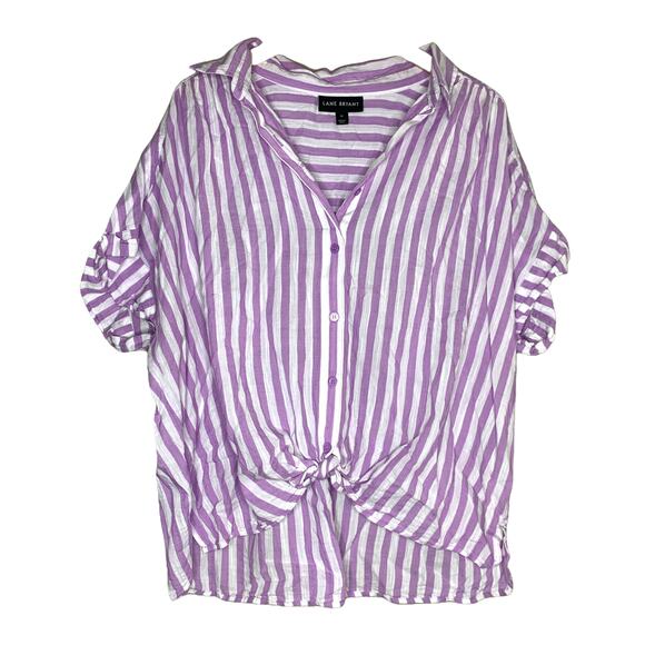 Lane Bryant Purple Striped Button Tie Front Shirt Plus Size 18 - Picture 7 of 7